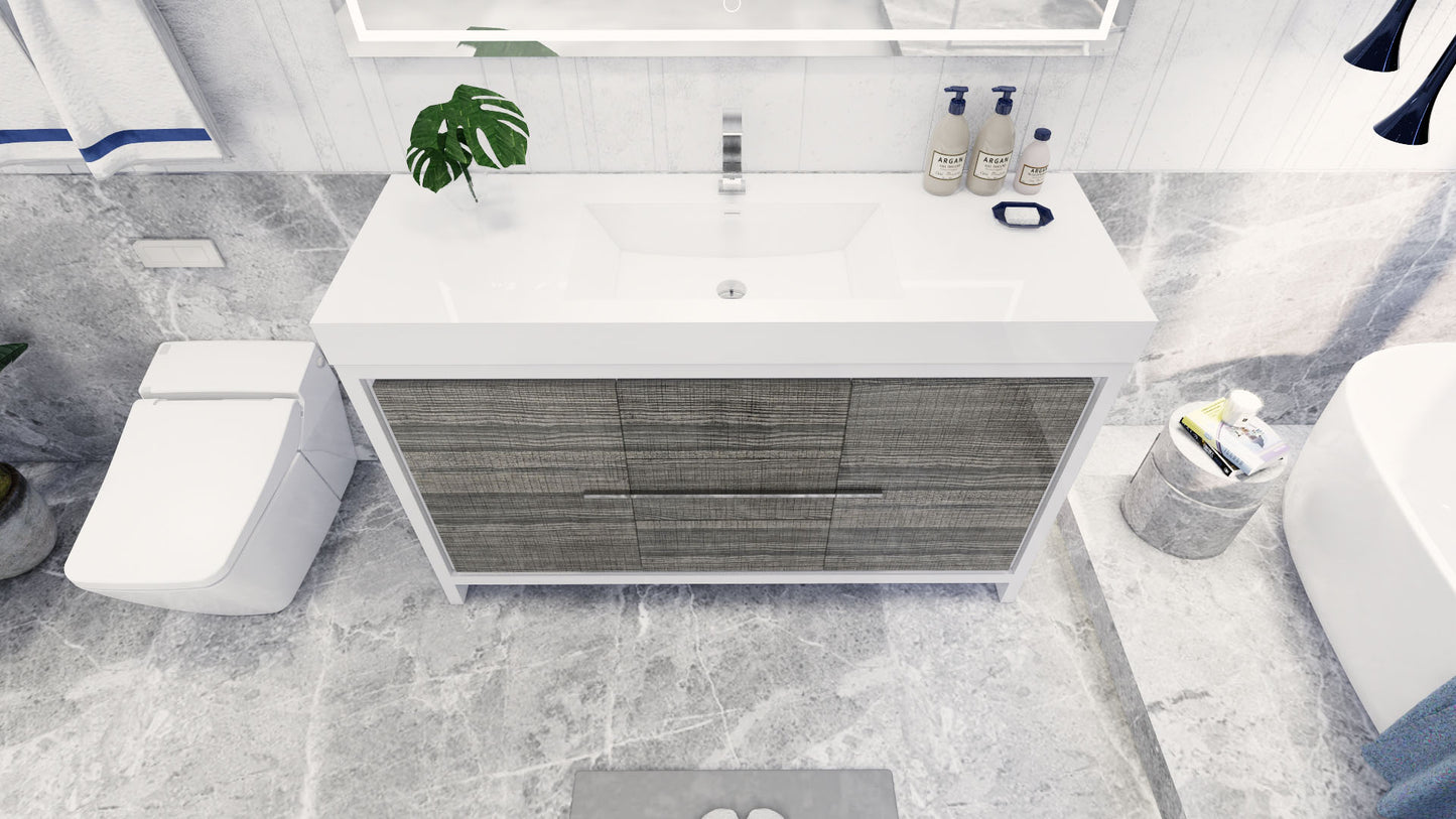 Azure 60" High Gloss Ash Gray Freestanding Vanity with Reinforced Acrylic Sink