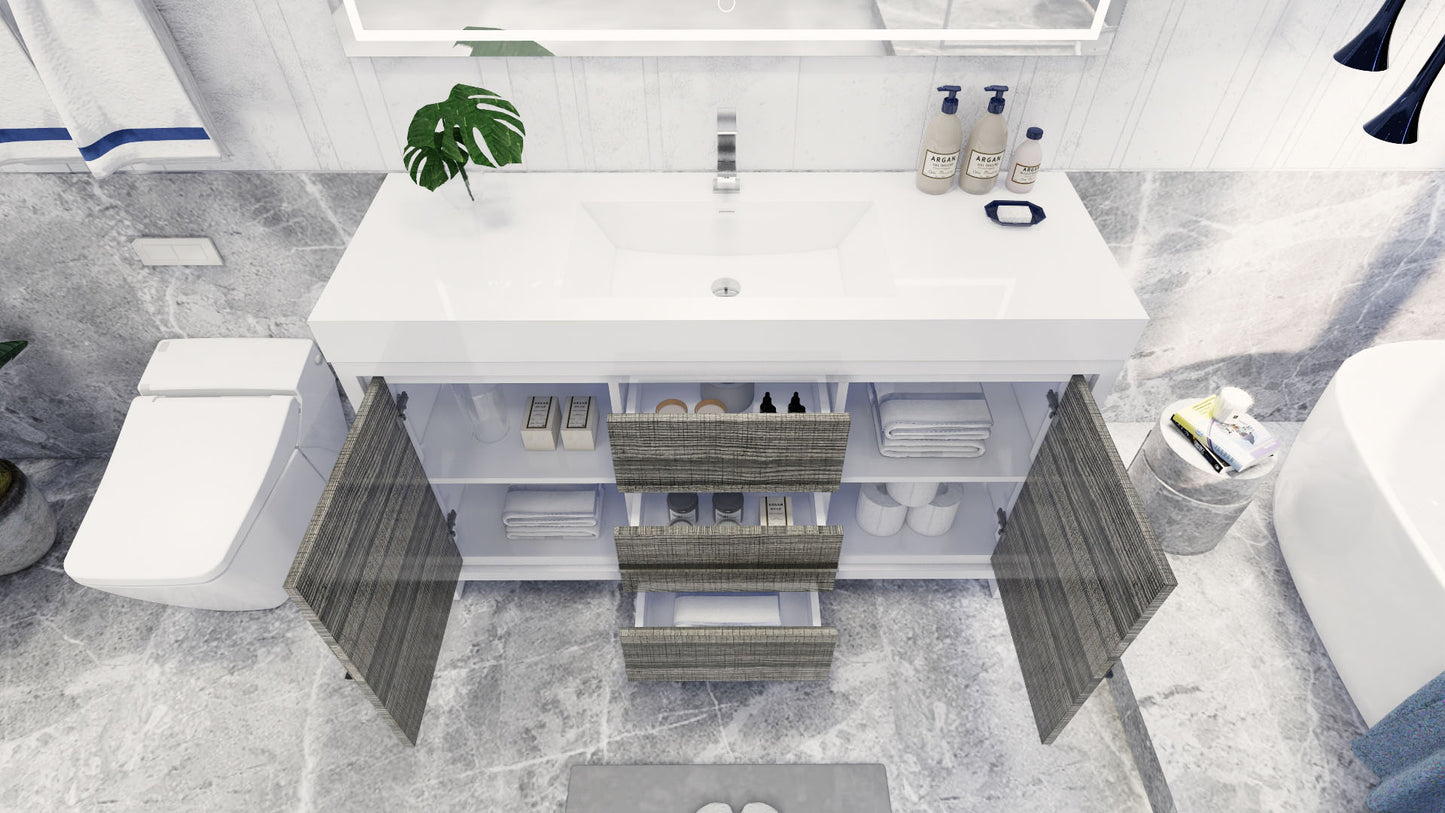 Azure 60" High Gloss Ash Gray Freestanding Vanity with Reinforced Acrylic Sink