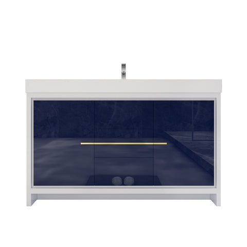 Azure 60" High Gloss Night Blue Freestanding Vanity with Reinforced Acrylic Sink