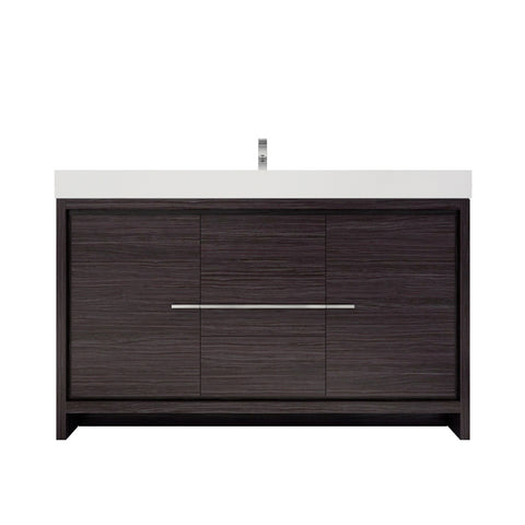 Azure 60" Dark Gray Oak Freestanding Vanity with Reinforced Acrylic Sink