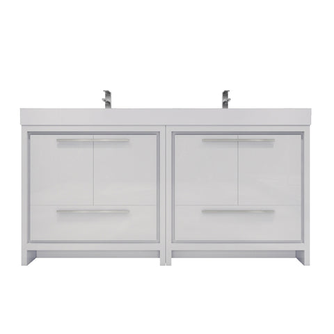 Azure 72" High Gloss White Freestanding Vanity with Reinforced Acrylic Sinks