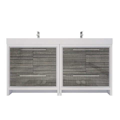 Azure 72" High Gloss Ash Gray Freestanding Vanity with Reinforced Acrylic Sinks