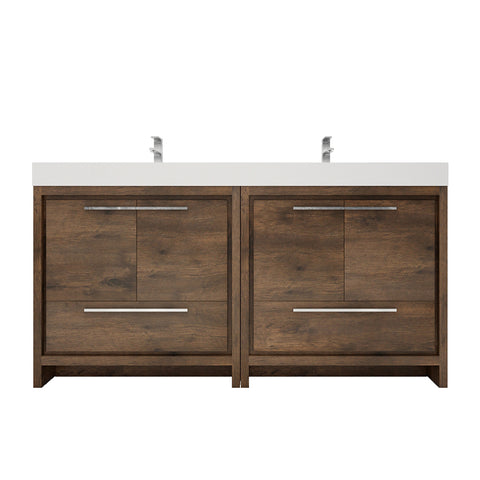Azure 72" Rosewood Freestanding Vanity with Reinforced Acrylic Sinks