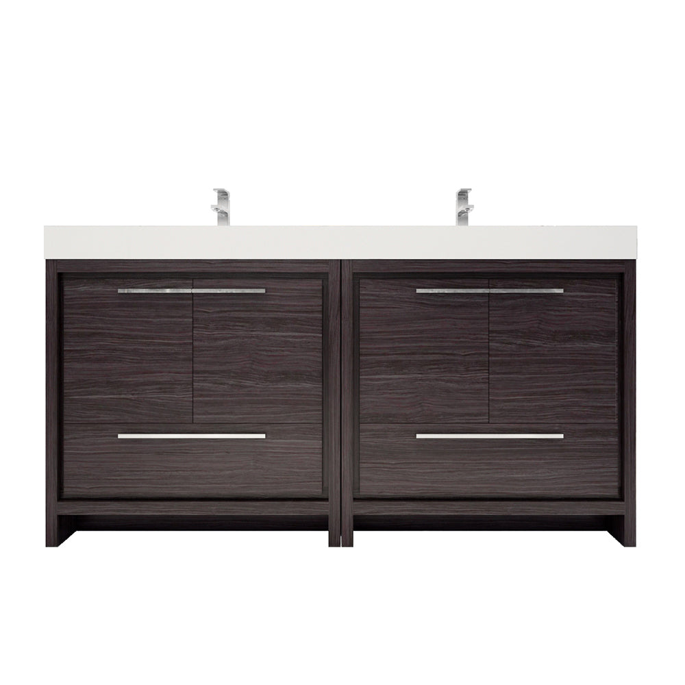 Azure 72" Dark Gray Oak Freestanding Vanity with Reinforced Acrylic Sinks