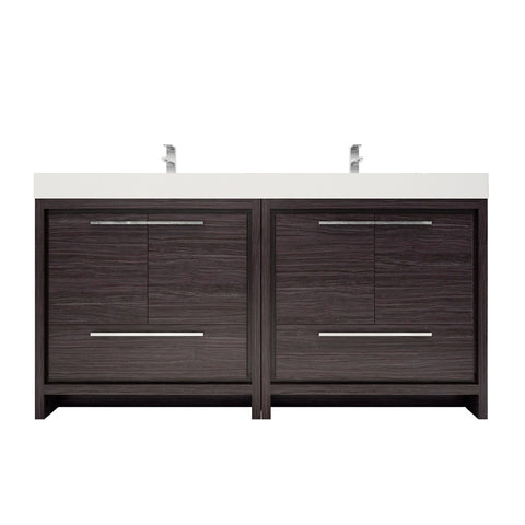 Azure 72" Dark Gray Oak Freestanding Vanity with Reinforced Acrylic Sinks