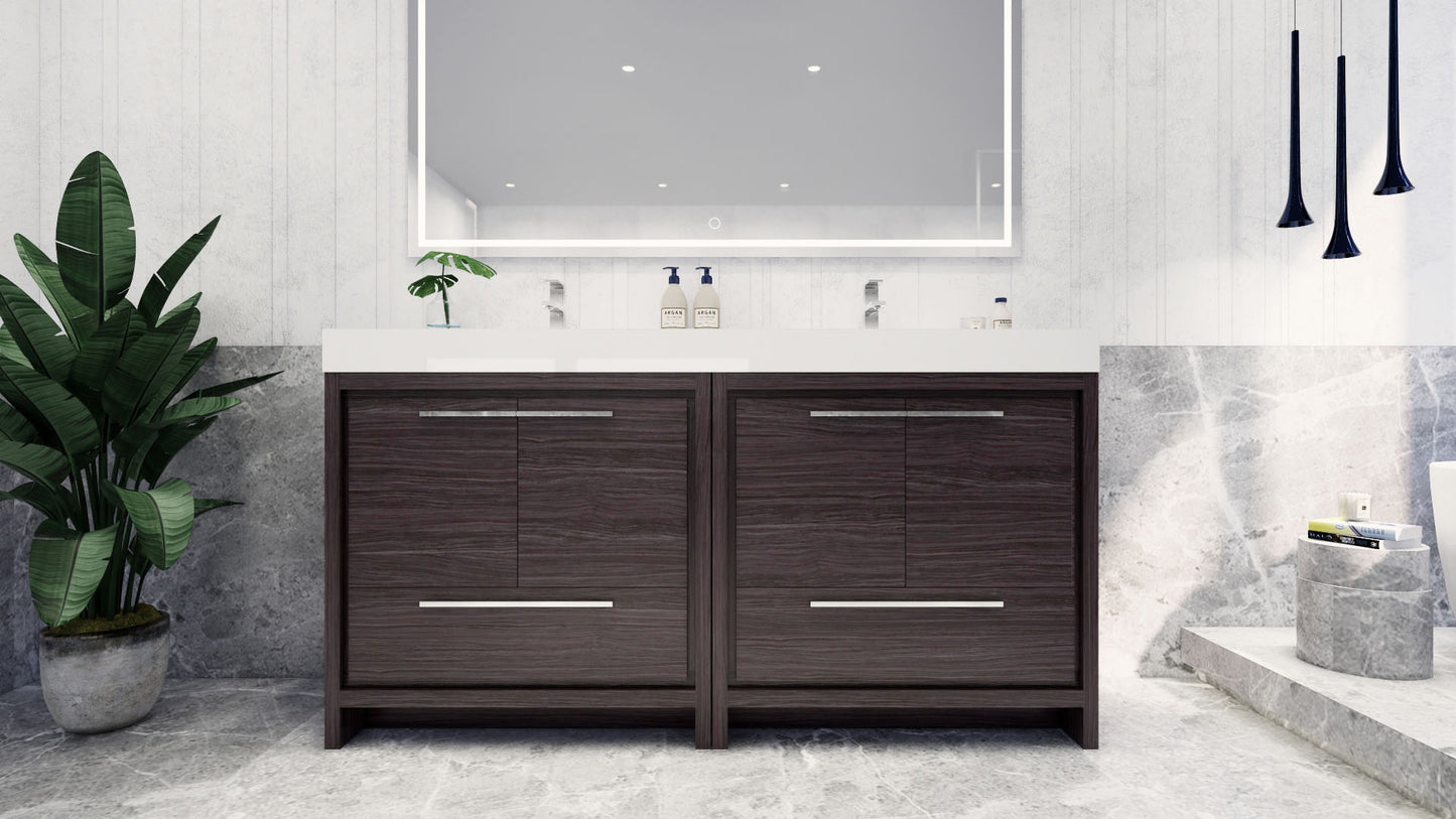 Azure 72" Dark Gray Oak Freestanding Vanity with Reinforced Acrylic Sinks