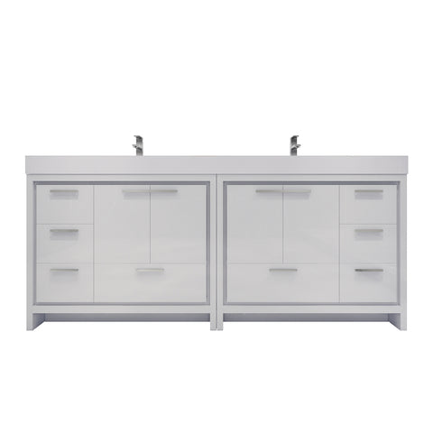 Azure 84" High Gloss White Freestanding Vanity with Reinforced Acrylic Sinks
