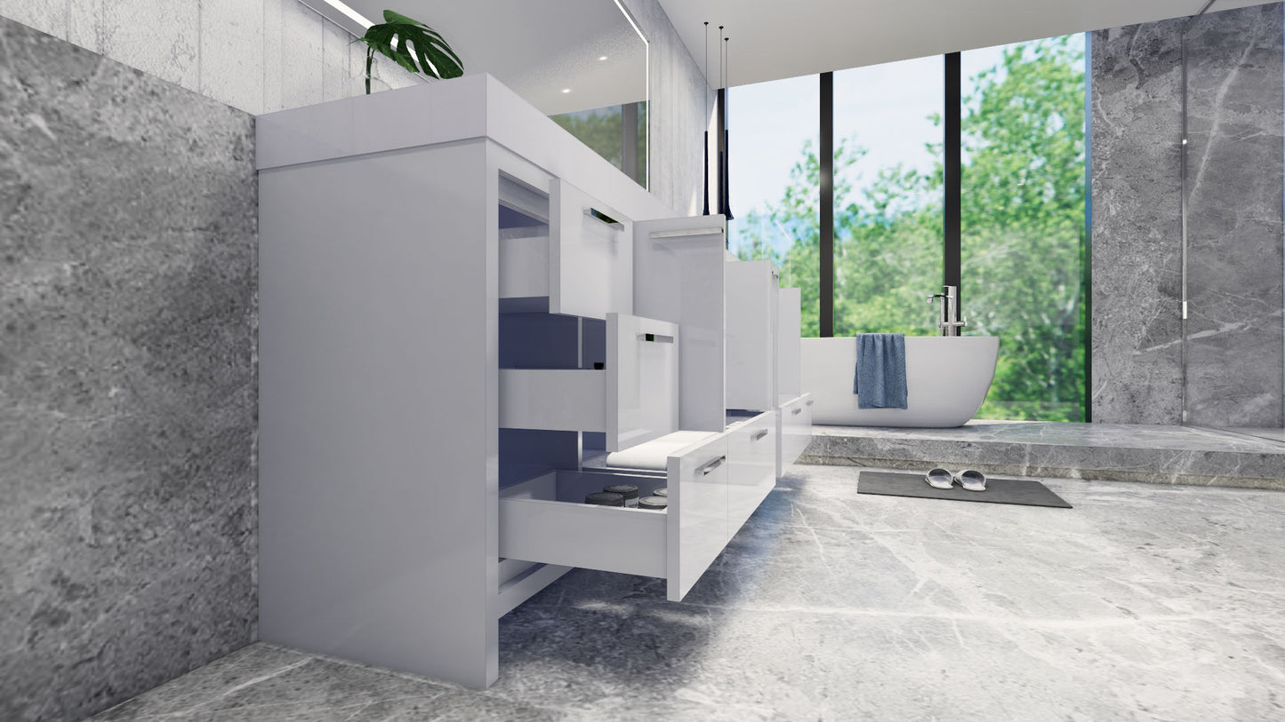 Azure 84" High Gloss White Freestanding Vanity with Reinforced Acrylic Sinks