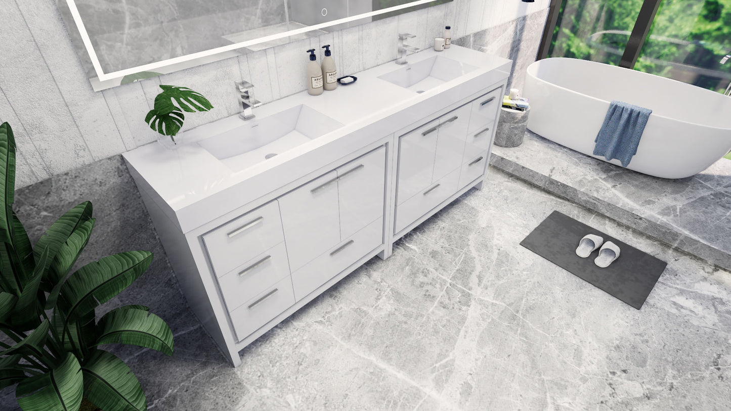 Azure 84" High Gloss White Freestanding Vanity with Reinforced Acrylic Sinks