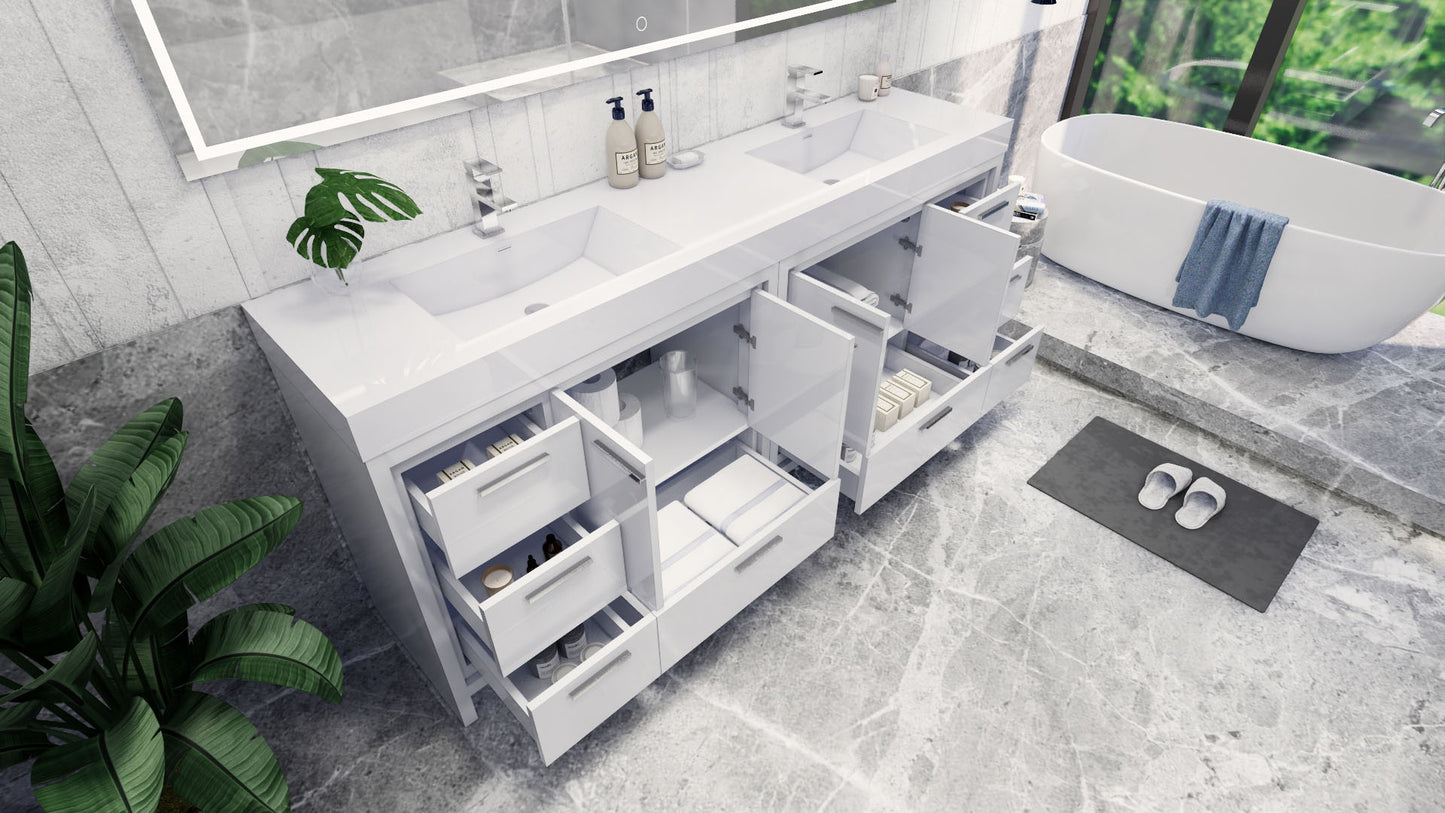 Azure 84" High Gloss White Freestanding Vanity with Reinforced Acrylic Sinks