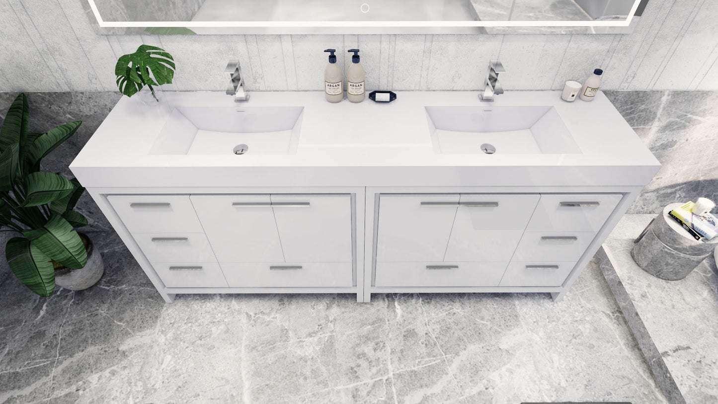 Azure 84" High Gloss White Freestanding Vanity with Reinforced Acrylic Sinks