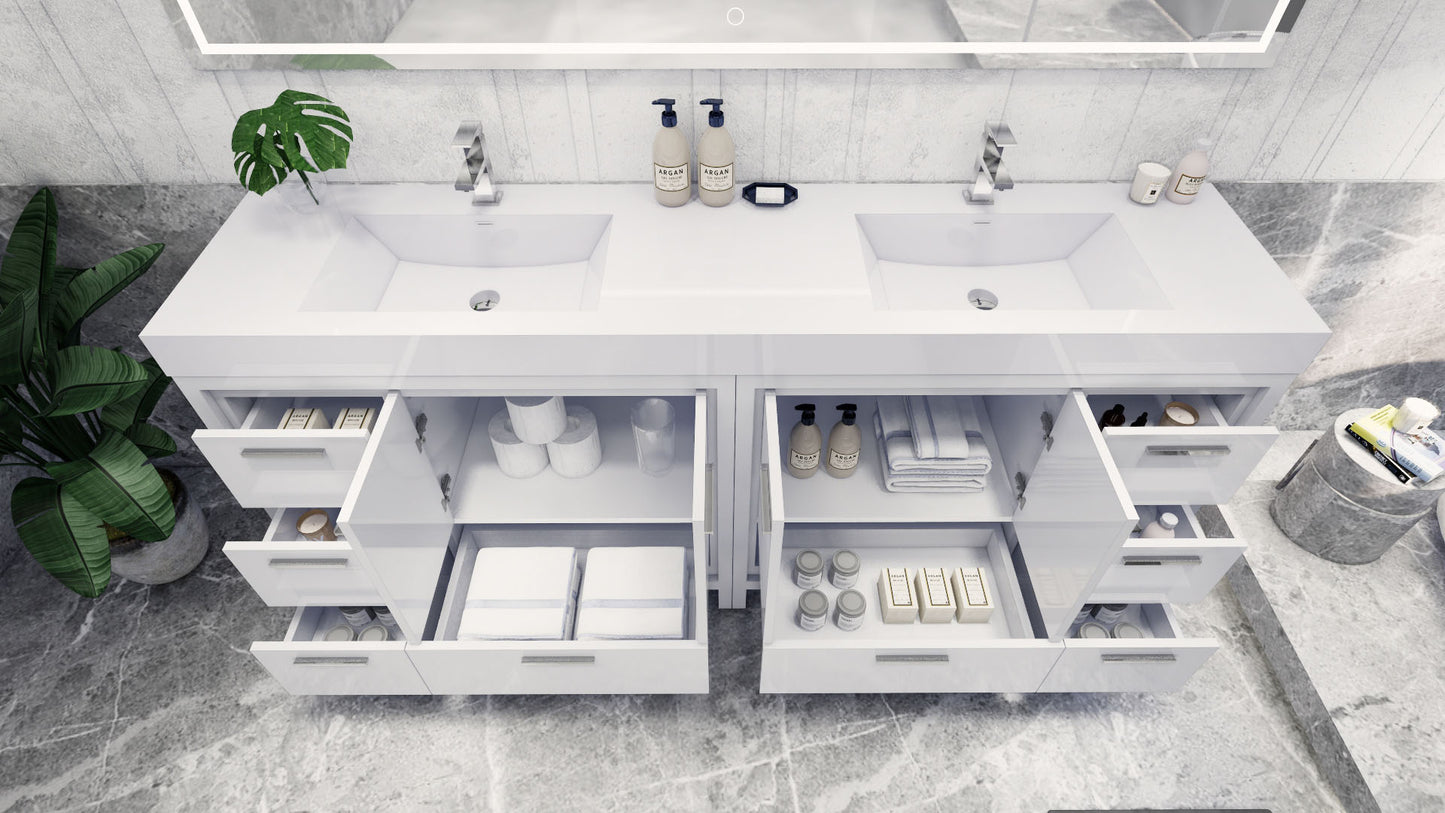 Azure 84" High Gloss White Freestanding Vanity with Reinforced Acrylic Sinks