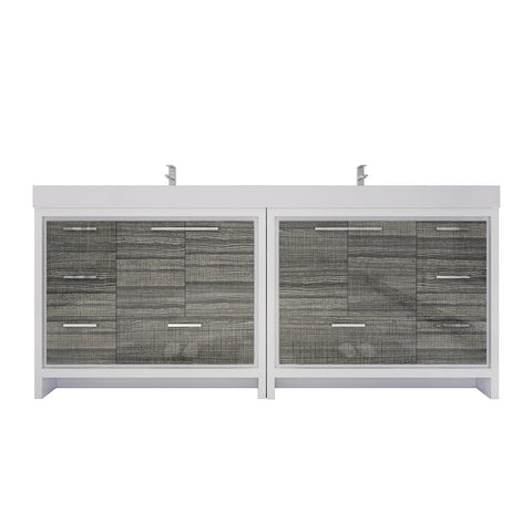 Azure 84" High Gloss Ash Gray Freestanding Vanity with Reinforced Acrylic Sinks