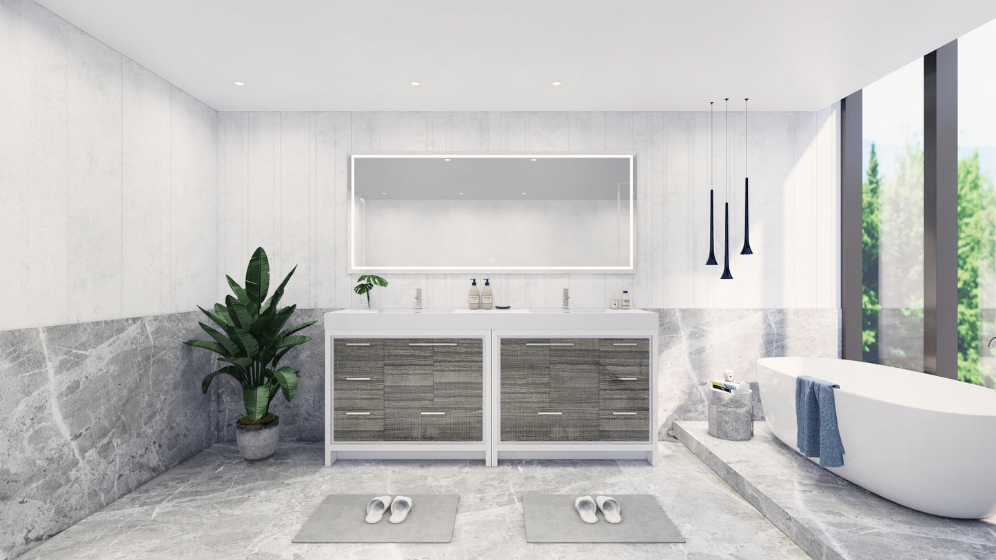 Azure 84" High Gloss Ash Gray Freestanding Vanity with Reinforced Acrylic Sinks