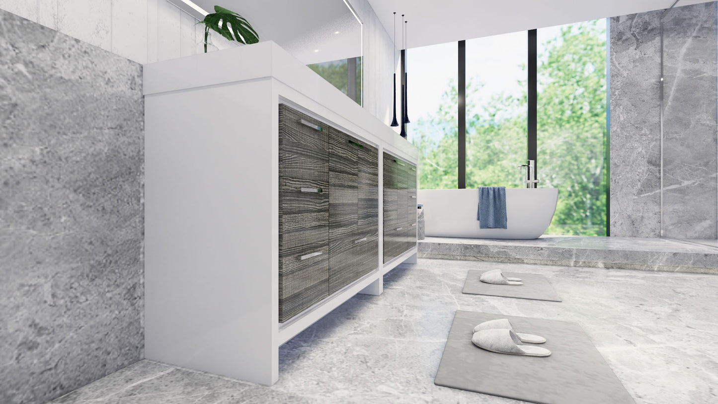 Azure 84" High Gloss Ash Gray Freestanding Vanity with Reinforced Acrylic Sinks