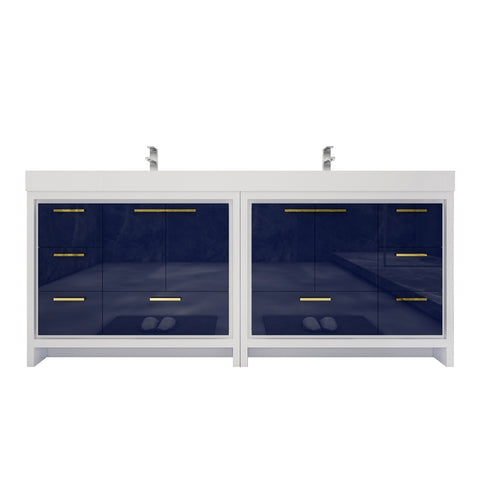 Azure 84" High Gloss Night Blue Freestanding Vanity with Reinforced Acrylic Sinks