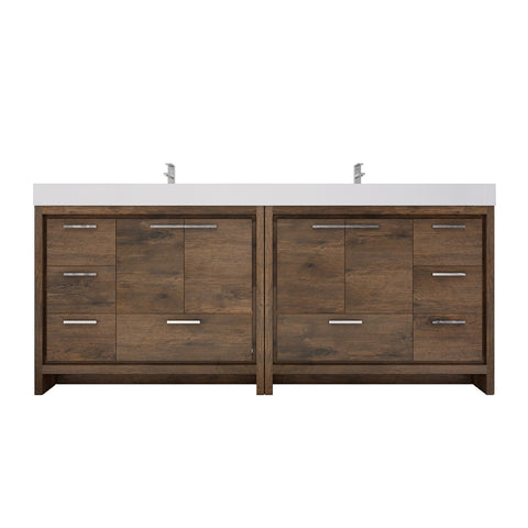 Azure 84" Rosewood Freestanding Vanity with Reinforced Acrylic Sinks