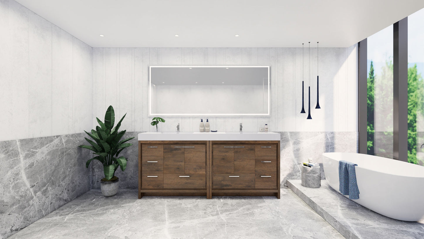 Azure 84" Rosewood Freestanding Vanity with Reinforced Acrylic Sinks