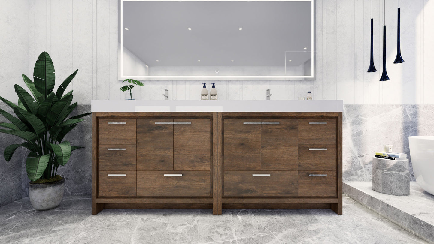 Azure 84" Rosewood Freestanding Vanity with Reinforced Acrylic Sinks
