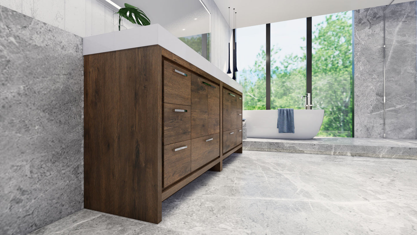 Azure 84" Rosewood Freestanding Vanity with Reinforced Acrylic Sinks