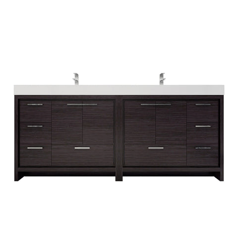 Azure 84" Dark Gray Oak Freestanding Vanity with Reinforced Acrylic Sinks