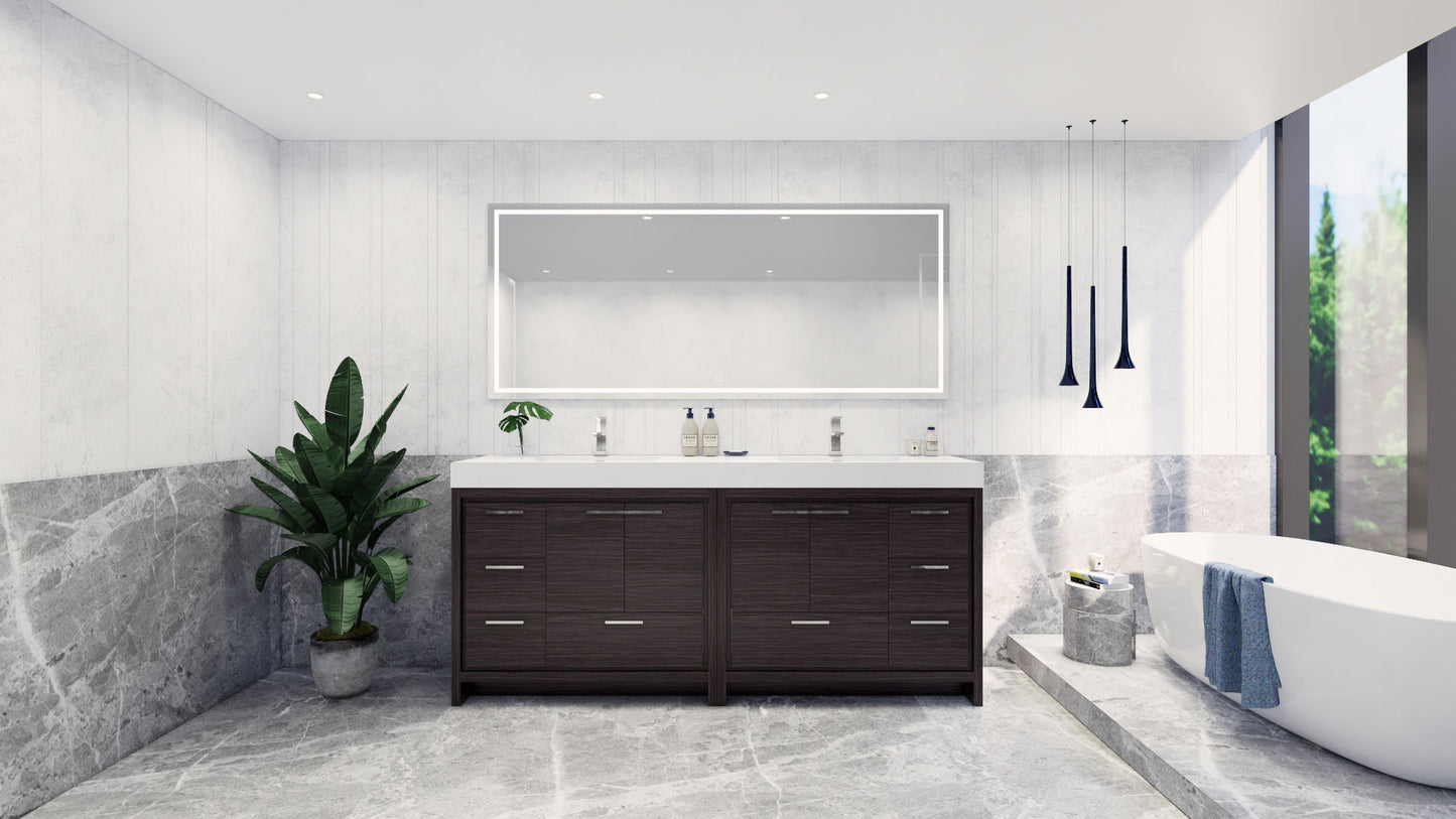 Azure 84" Dark Gray Oak Freestanding Vanity with Reinforced Acrylic Sinks