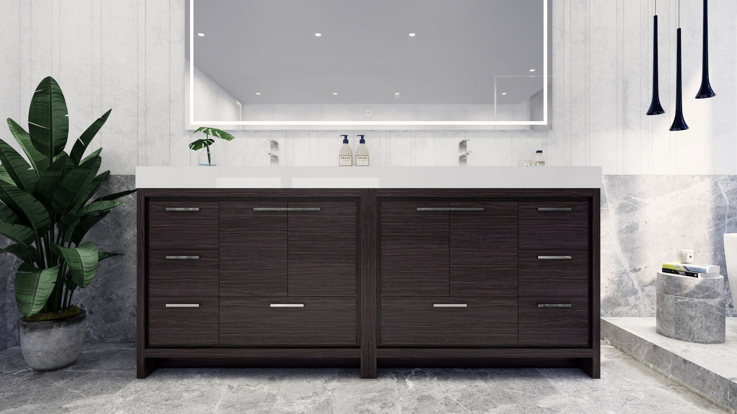 Azure 84" Dark Gray Oak Freestanding Vanity with Reinforced Acrylic Sinks