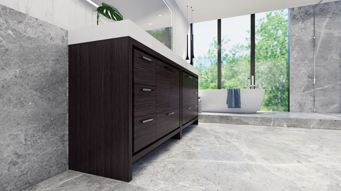 Azure 84" Dark Gray Oak Freestanding Vanity with Reinforced Acrylic Sinks