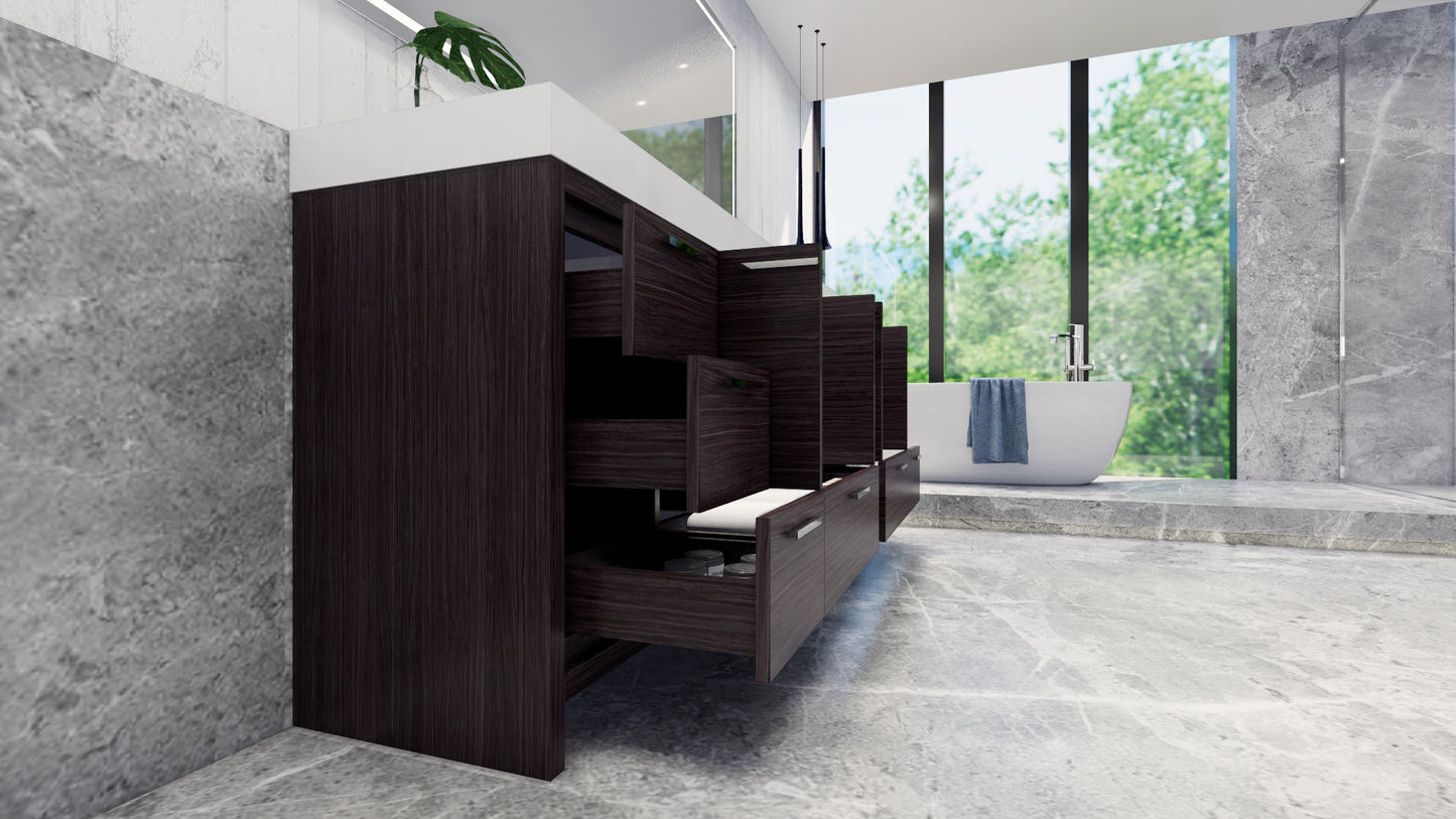 Azure 84" Dark Gray Oak Freestanding Vanity with Reinforced Acrylic Sinks