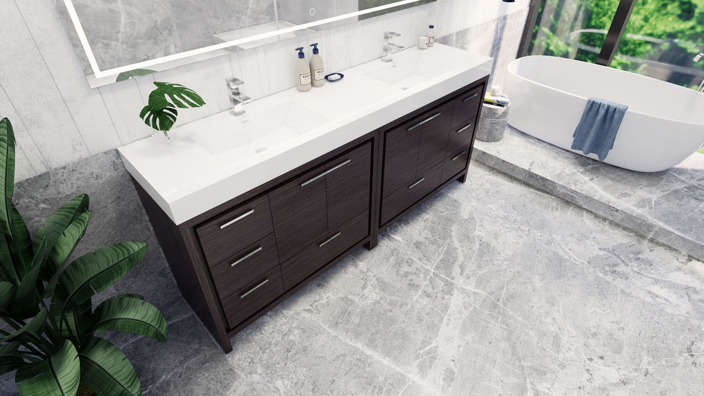 Azure 84" Dark Gray Oak Freestanding Vanity with Reinforced Acrylic Sinks