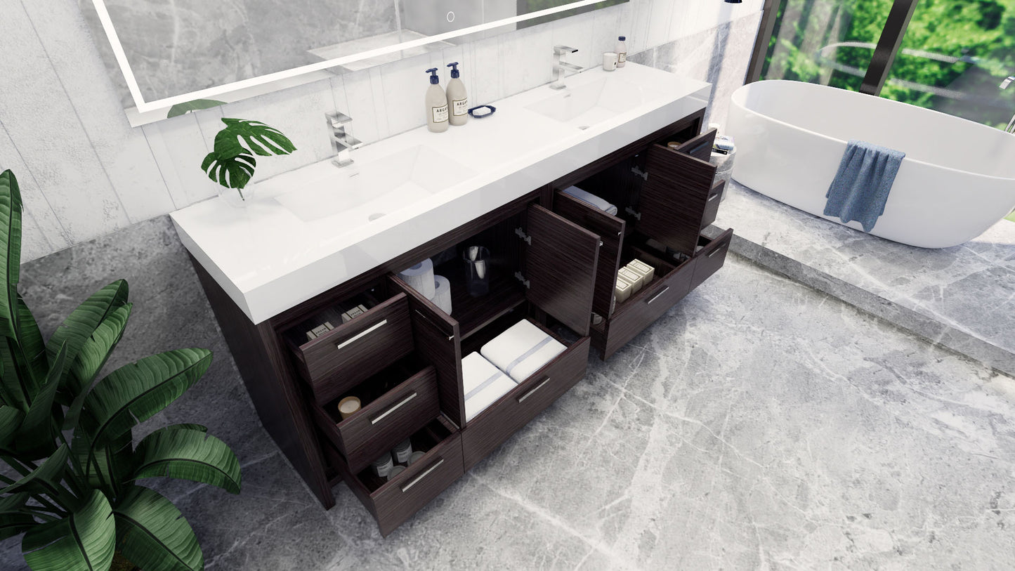 Azure 84" Dark Gray Oak Freestanding Vanity with Reinforced Acrylic Sinks
