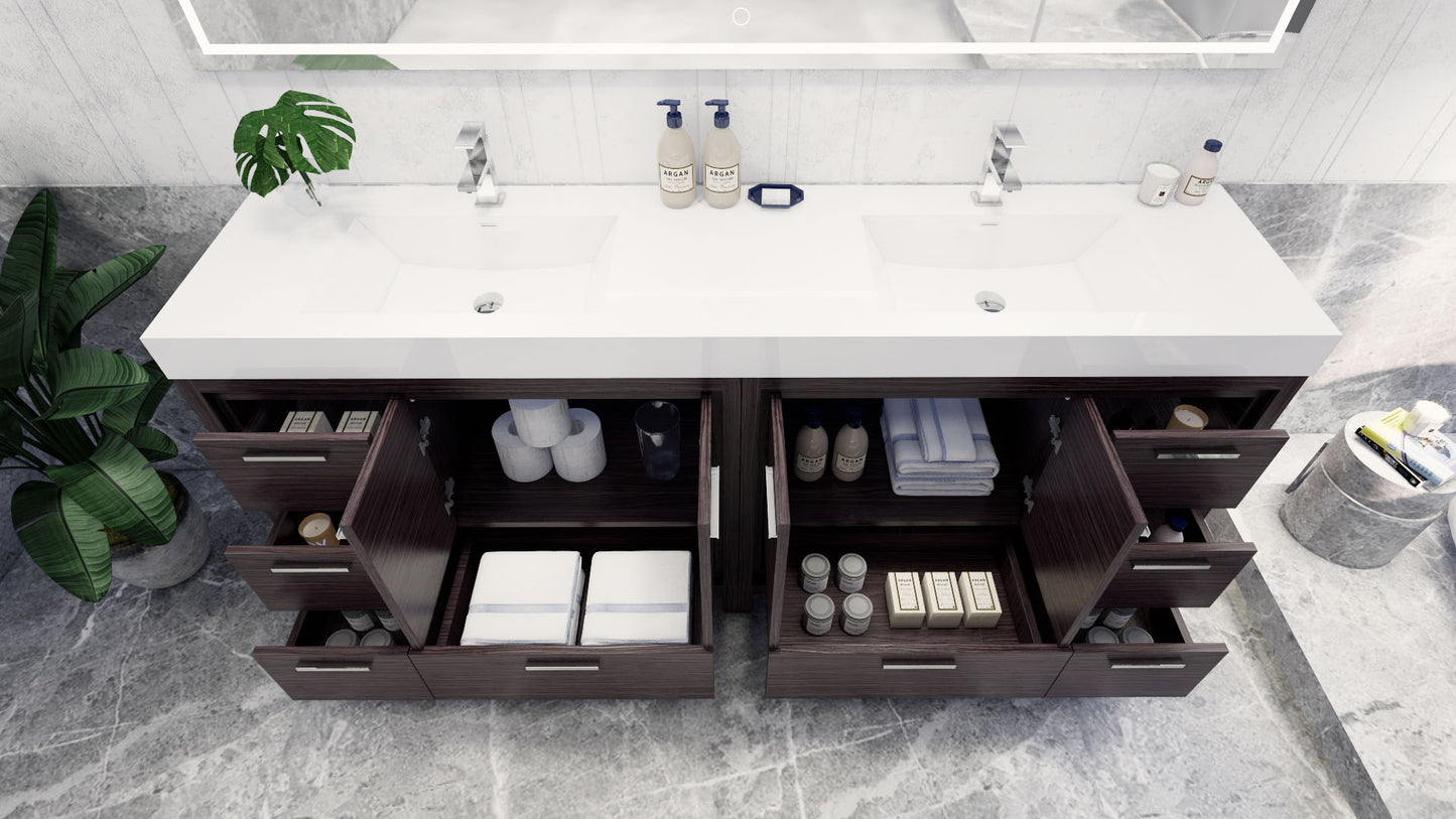 Azure 84" Dark Gray Oak Freestanding Vanity with Reinforced Acrylic Sinks