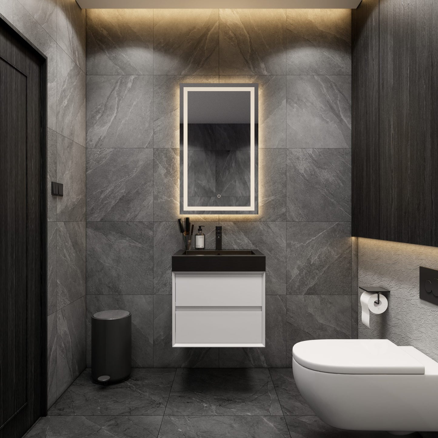Max 24" Gloss White Floating Wall-Mounted Bathroom Vanity Sink with Max Black Stainless Steel Sink | Better Vanity Modern Minimal Luxury Bathroom Vanities | Los Angeles, CA USA