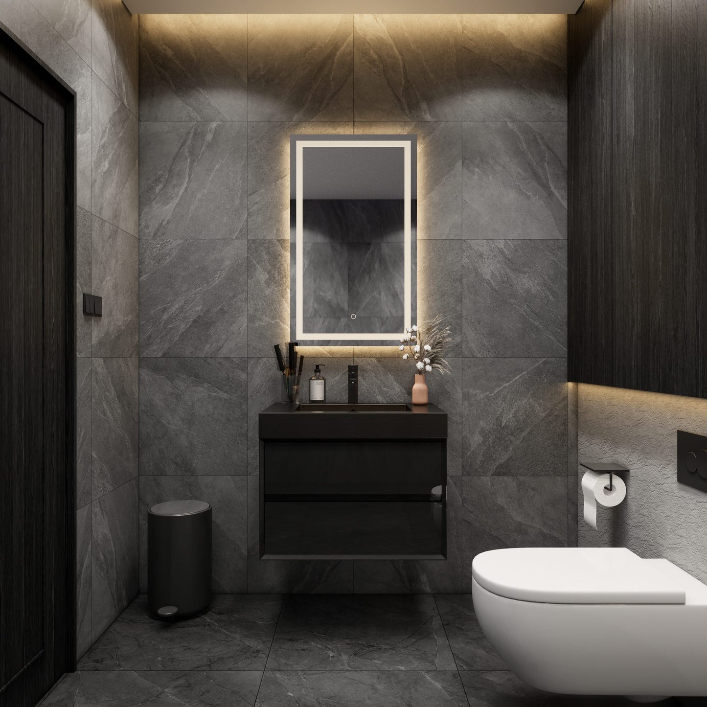 Max 30" Gloss Black Floating Wall-Mounted Bathroom Vanity Sink with Max Black Stainless Steel Sink | Better Vanity Modern Minimal Luxury Bathroom Vanities | Los Angeles, CA USA
