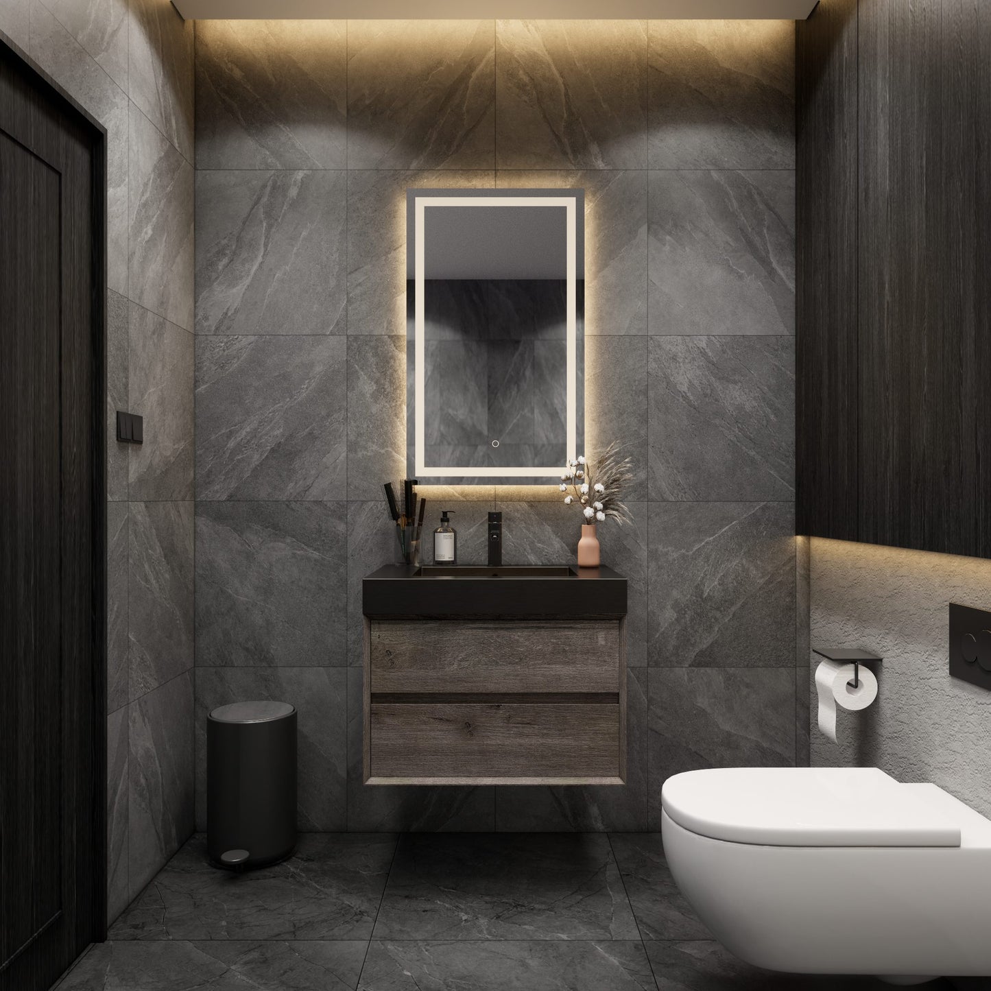 Max 30" Gray Oak Floating Wall-Mounted Bathroom Vanity Sink with Max Black Stainless Steel Sink | Better Vanity Modern Minimal Luxury Bathroom Vanities | Los Angeles, CA USA