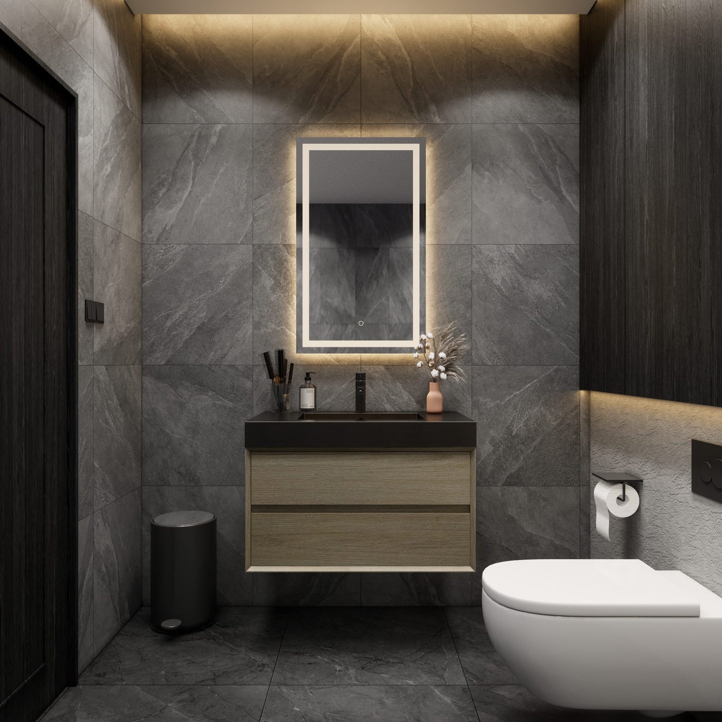 Max 24" Coffee Wood Floating Wall-Mounted Bathroom Vanity Sink with Max Black Stainless Steel Sink | Better Vanity Modern Minimal Luxury Bathroom Vanities | Los Angeles, CA USA