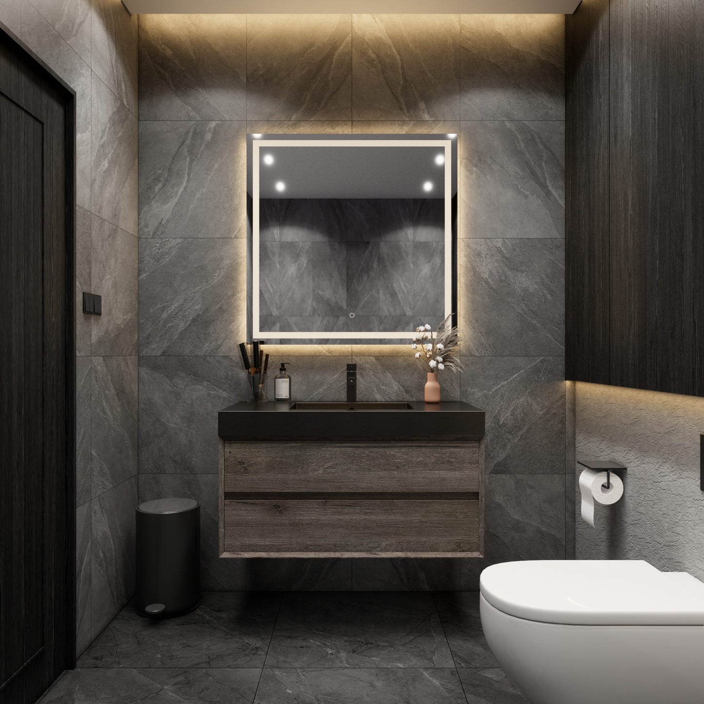 Max 42" Gray Oak Floating Wall-Mounted Bathroom Vanity Sink with Max Black Stainless Steel Sink | Better Vanity Modern Minimal Luxury Bathroom Vanities | Los Angeles, CA USA