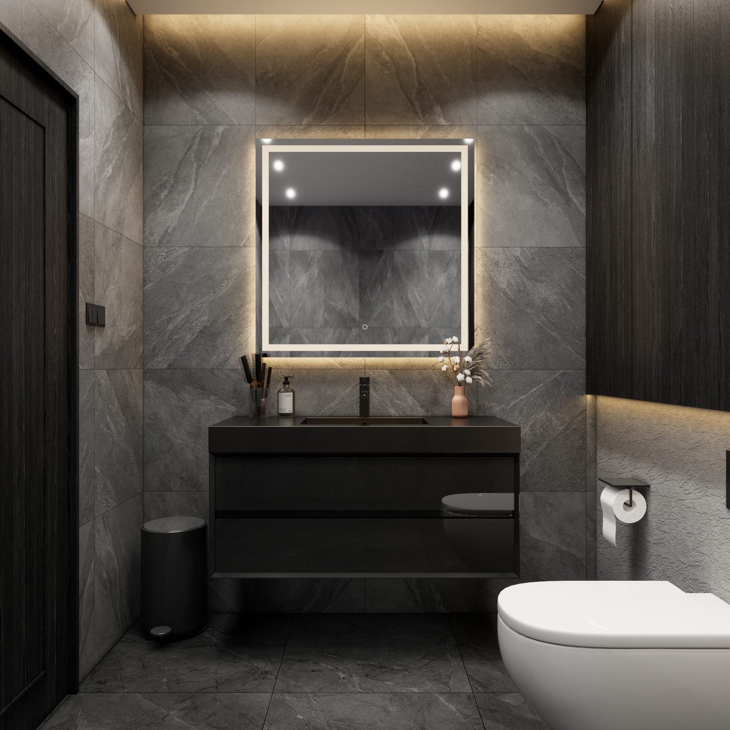 Max 48" Gloss Black Floating Wall-Mounted Bathroom Vanity Sink with Max Black Stainless Steel Sink | Better Vanity Modern Minimal Luxury Bathroom Vanities | Los Angeles, CA USA