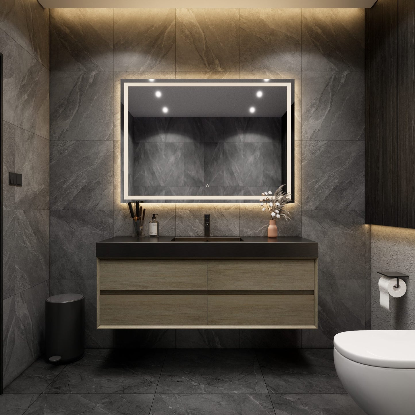 Max 60" Coffee Wood Floating Wall-Mounted Bathroom Vanity Sink with Max Black Stainless Steel Sink | Better Vanity Modern Minimal Luxury Bathroom Vanities | Los Angeles, CA USA