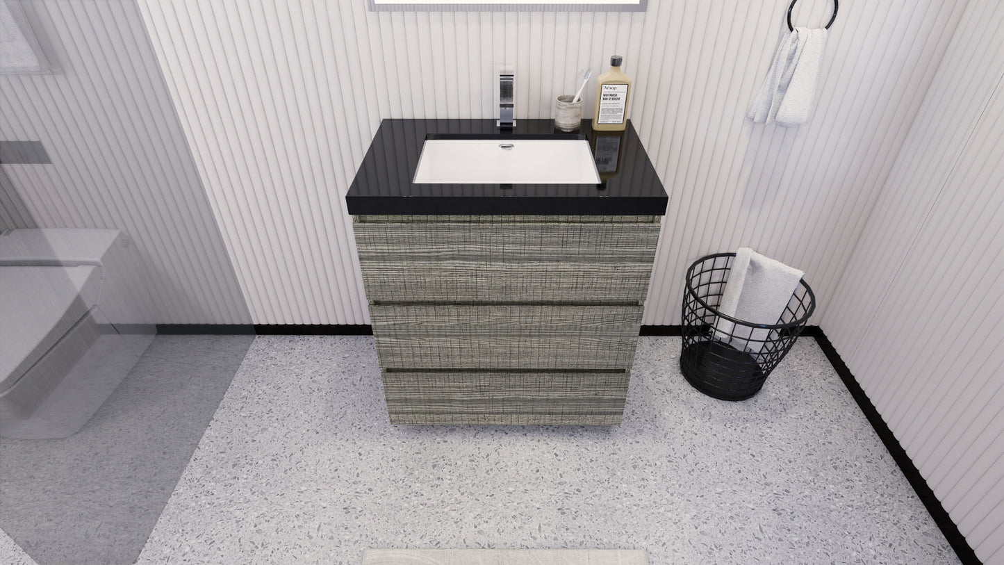 Stanley 30" High Gloss Ash Gray Freestanding Vanity with Reinforced Acrylic Sink