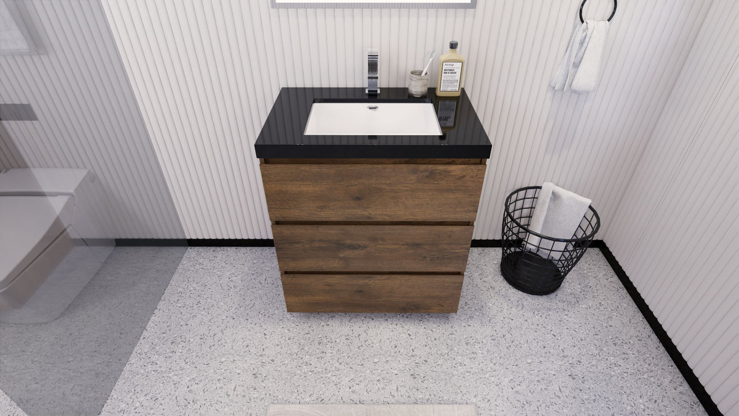 Stanley 30" Rosewood Freestanding Vanity with Reinforced Acrylic Sink