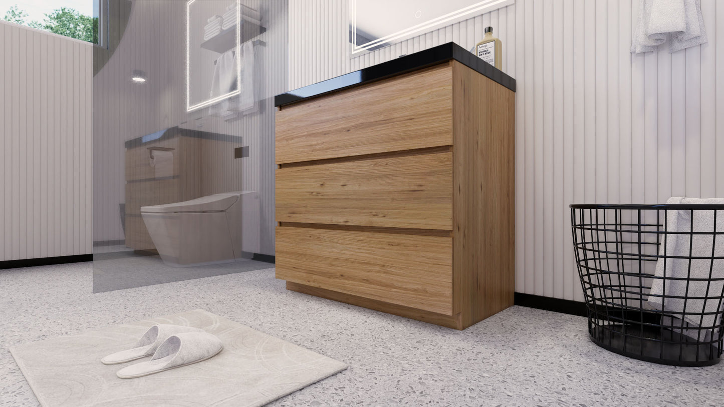 Stanley 36" Natural Oak Freestanding Vanity with Reinforced Acrylic Sink