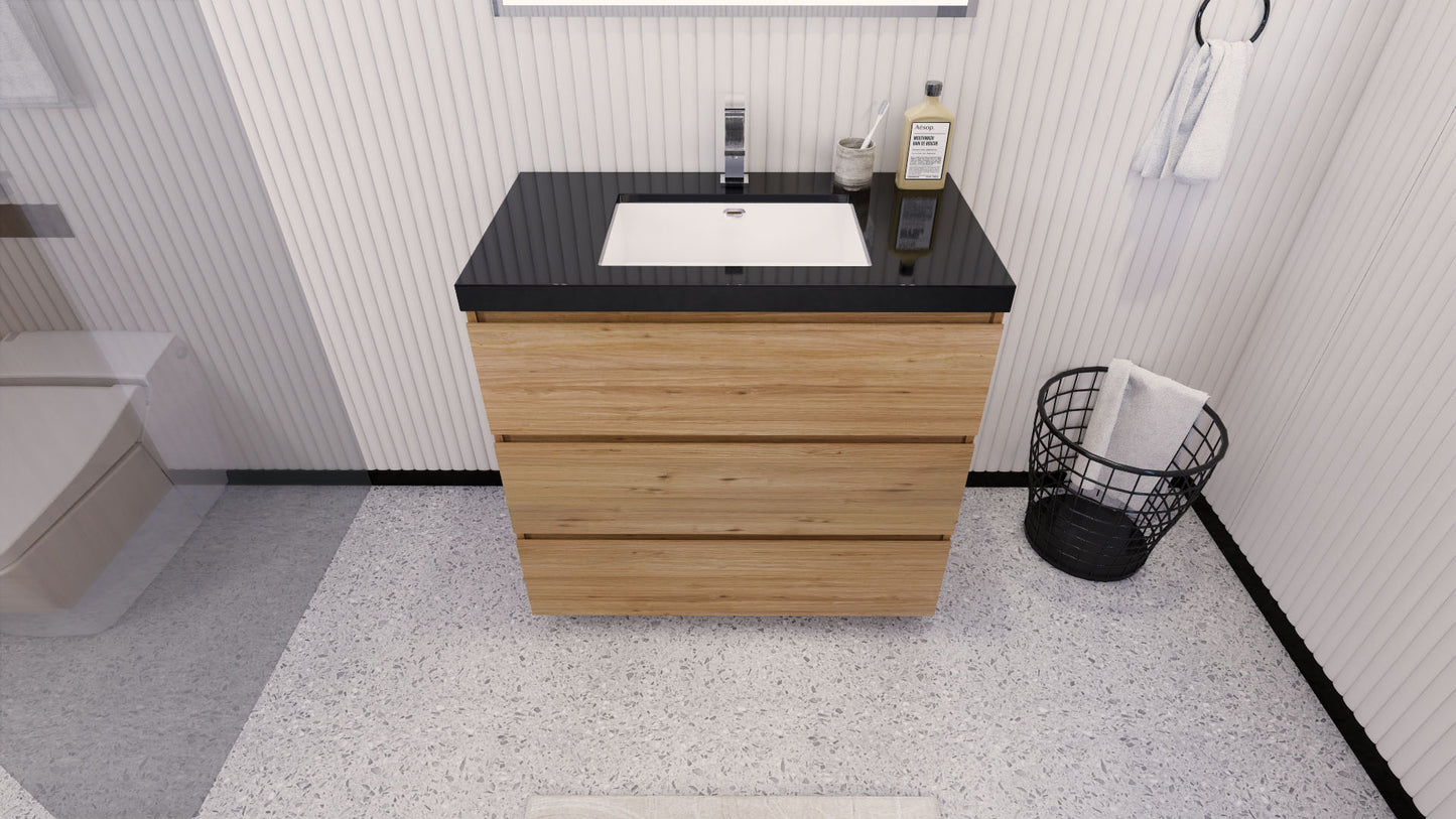 Stanley 36" Natural Oak Freestanding Vanity with Reinforced Acrylic Sink