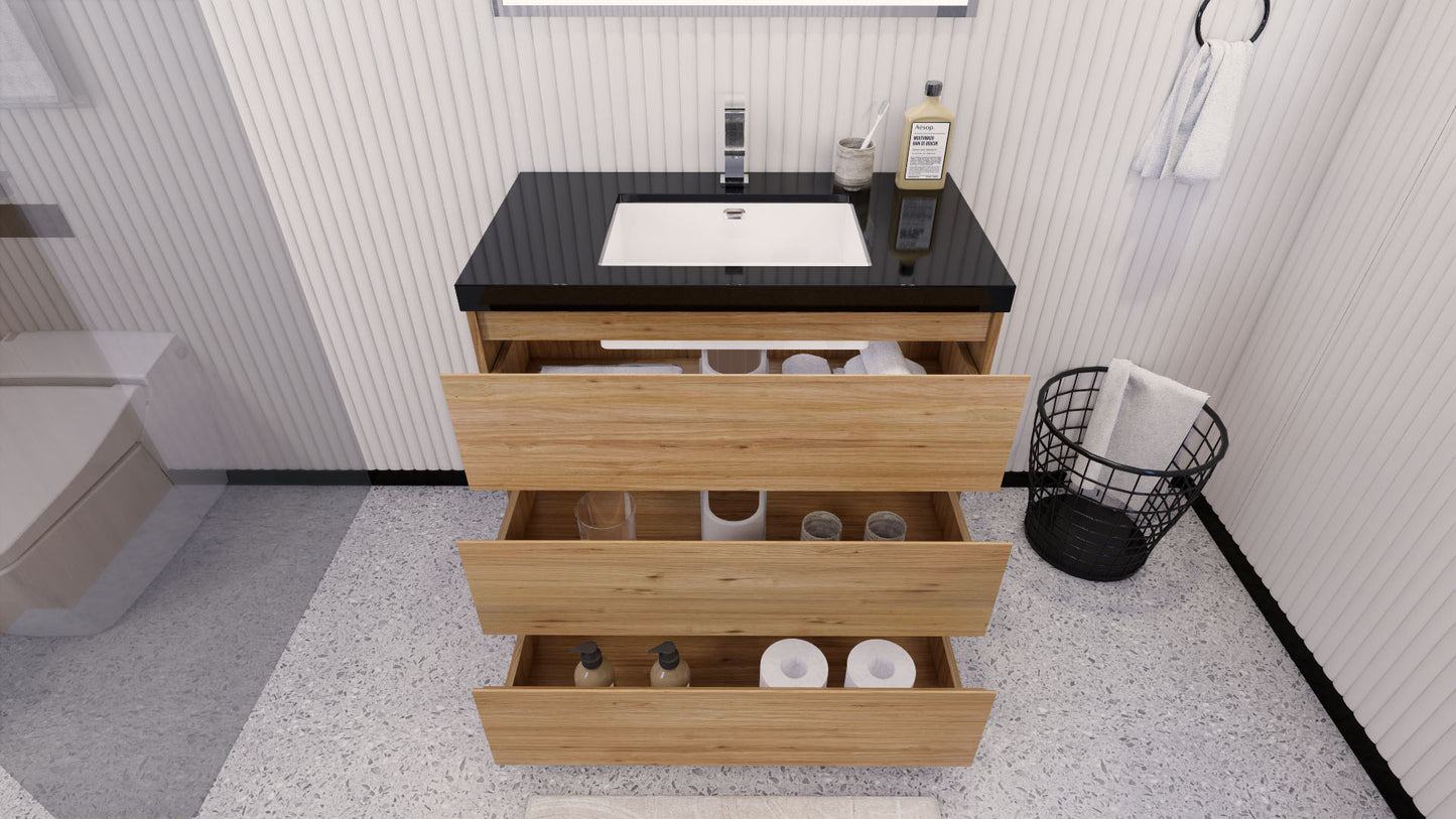 Stanley 36" Natural Oak Freestanding Vanity with Reinforced Acrylic Sink