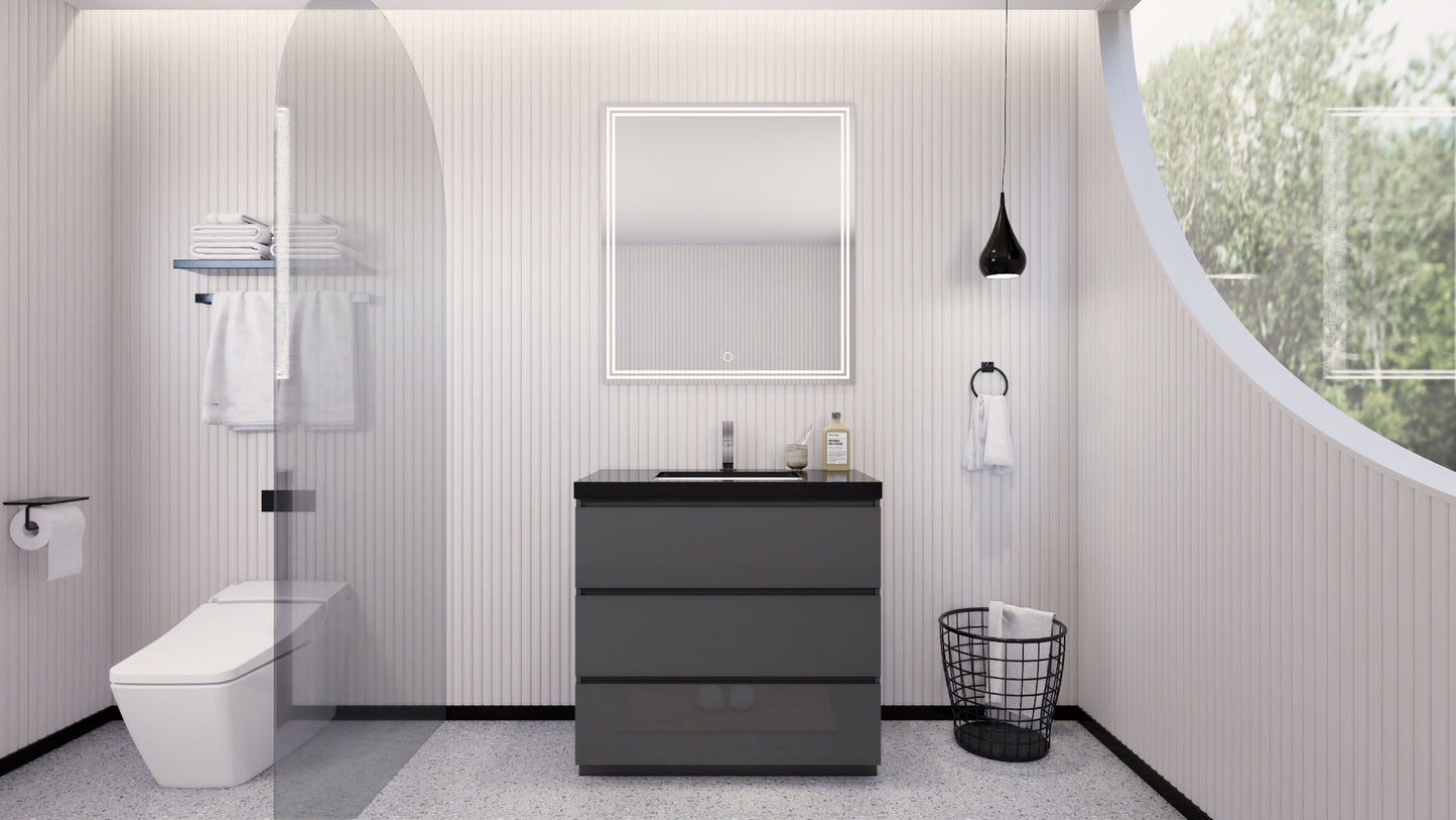 Stanley 36" High Gloss Gray Freestanding Vanity with Reinforced Acrylic Sink