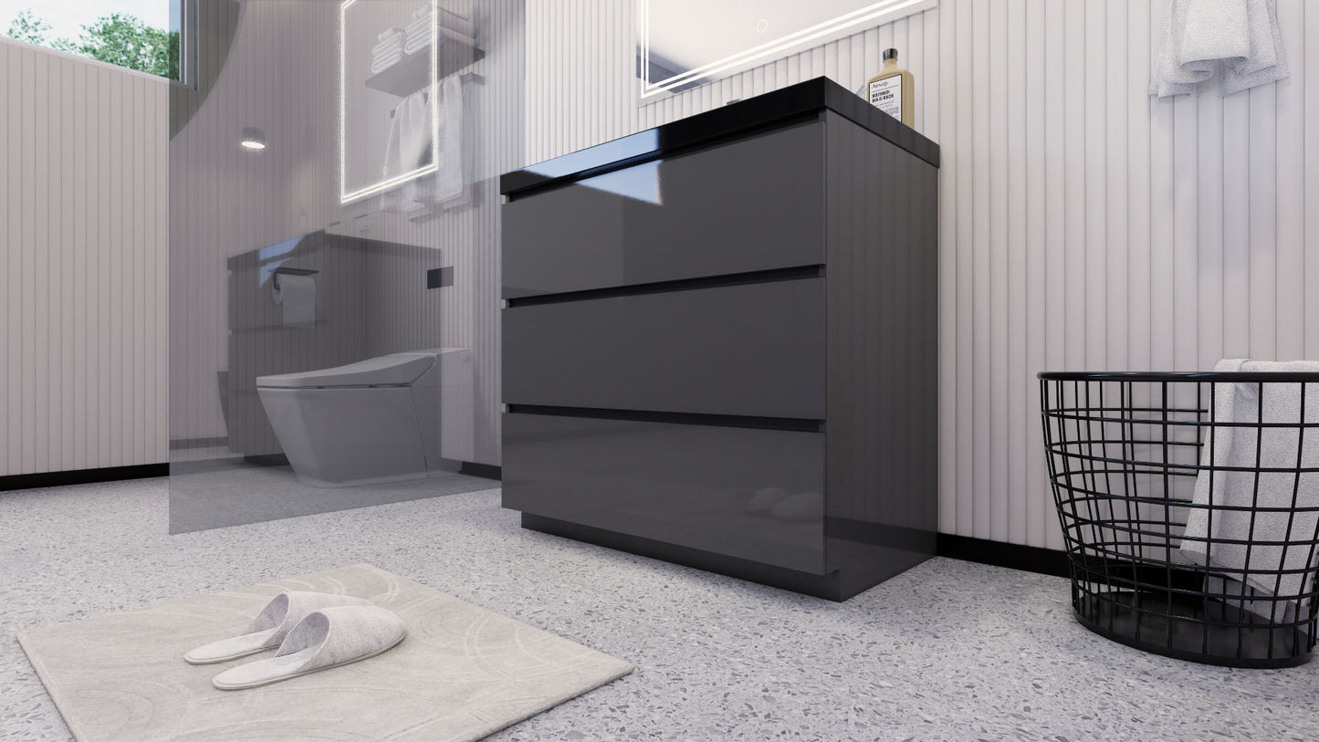 Stanley 36" High Gloss Gray Freestanding Vanity with Reinforced Acrylic Sink