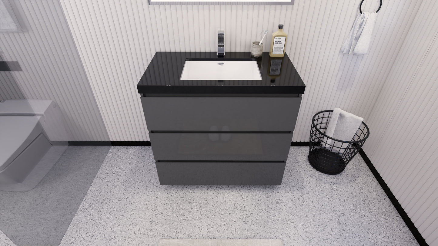 Stanley 36" High Gloss Gray Freestanding Vanity with Reinforced Acrylic Sink