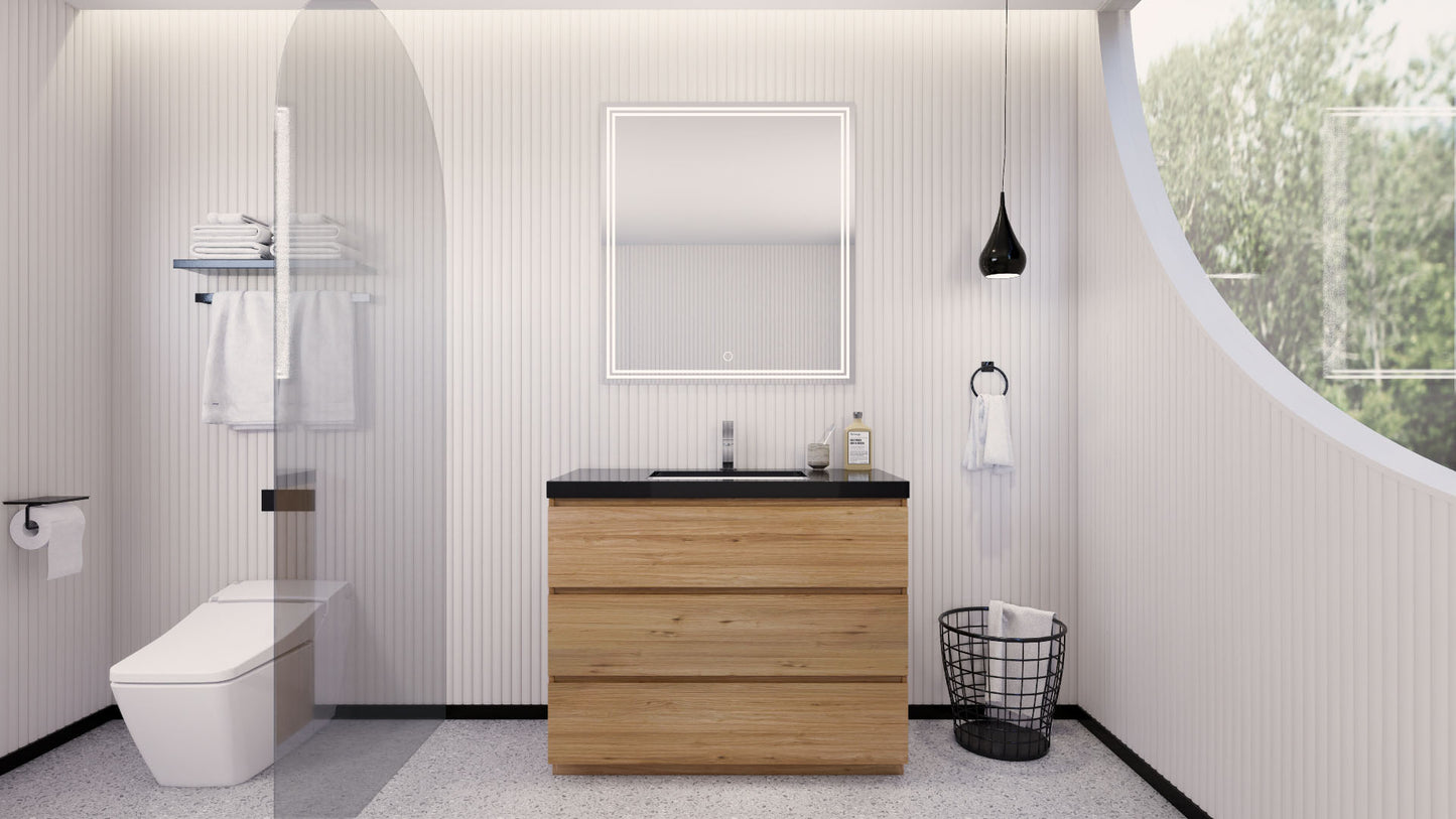 Stanley 42" Natural Oak Freestanding Vanity with Reinforced Acrylic Sink