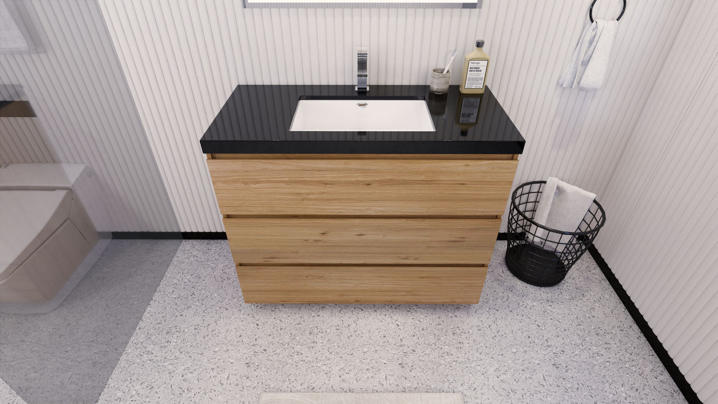 Stanley 42" Natural Oak Freestanding Vanity with Reinforced Acrylic Sink