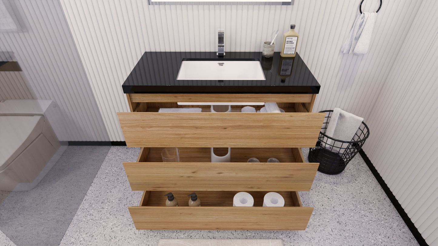 Stanley 42" Natural Oak Freestanding Vanity with Reinforced Acrylic Sink